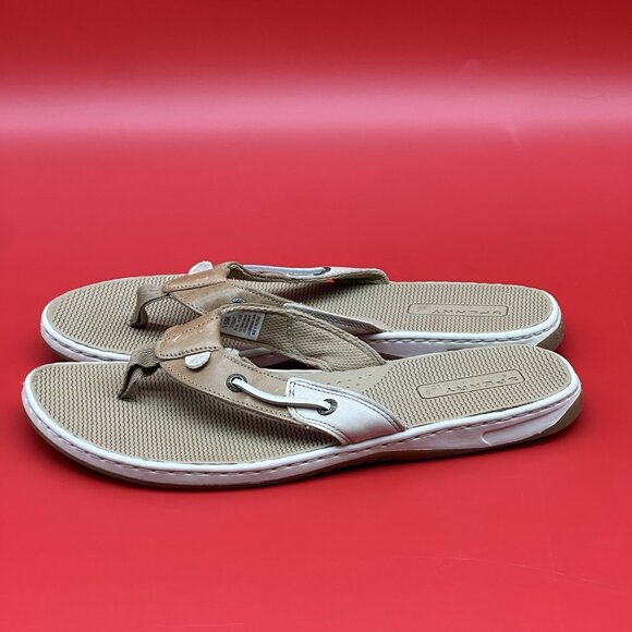 Sperry TopSider Seafish Beige Leather Thong Sandals Flip Flops Women's Size 9.5M - Picture 4 of 8